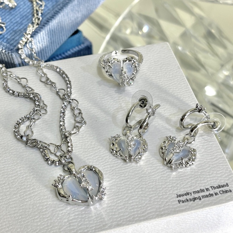 Fashion Korea Split Cinta Multi-layer Flash Berlian Kalung Cincin Anting Gelang Perhiasan Aksesoris