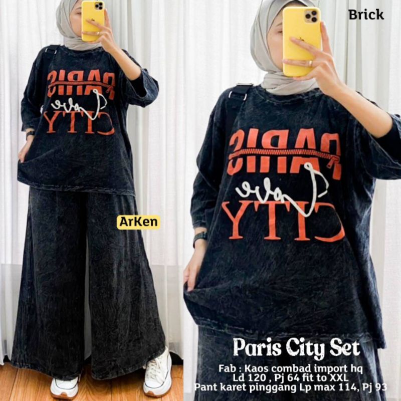 Paris City Set Ori Arken Setelan Kaos Combed Jumbo Ld 120