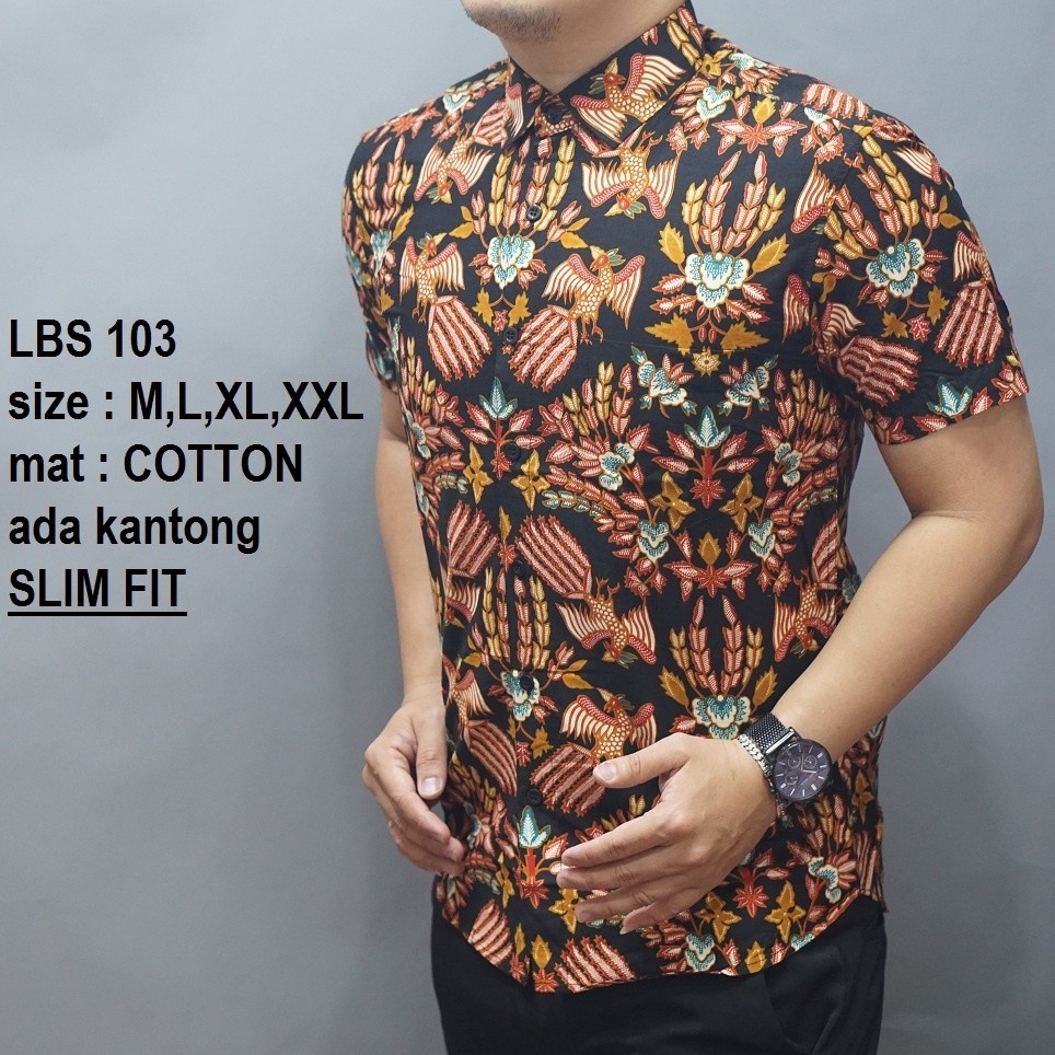 Baju Batik Pria Slimfit Kemeja Lengan Pendek Slim Fit LBS 103