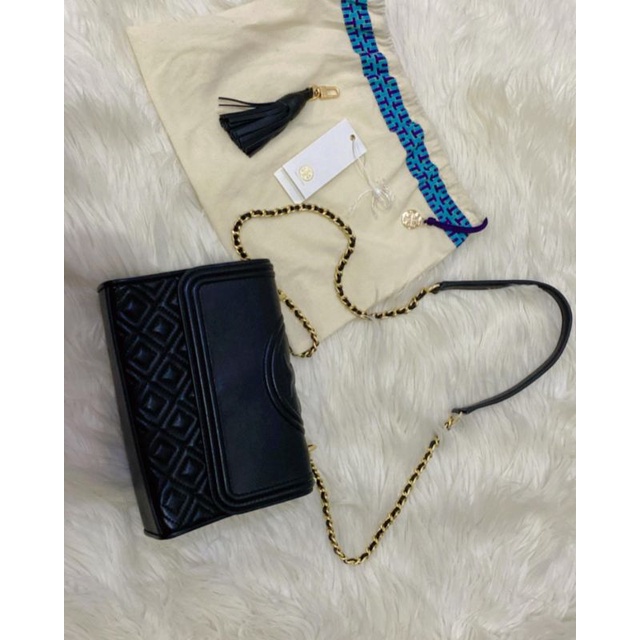 [Preloved Prelove] Tas Wanita Tory Burch TB Fleming Small Convertible Shoulder Bag Black Hitam Origi