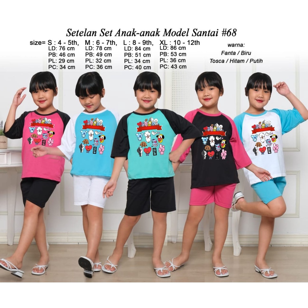 Hzl_outfit Set Baju 3/4 Setelan Anak Cewek BT21 Sarange S.M.L.XL