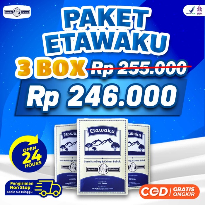

[BEST SELLER] Paket 3 Etawaku Platinum Susu Kambing Etawa 100% Berkualitas Original
