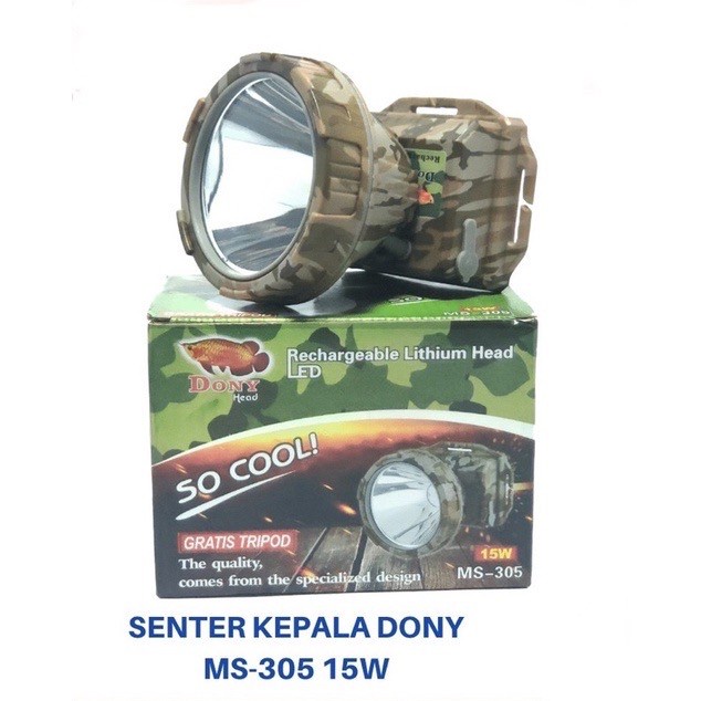 Senter Kepala Cas Dony MS 305 15W 15 Watt Motif Loreng Bonus Tripod Cahaya Putih