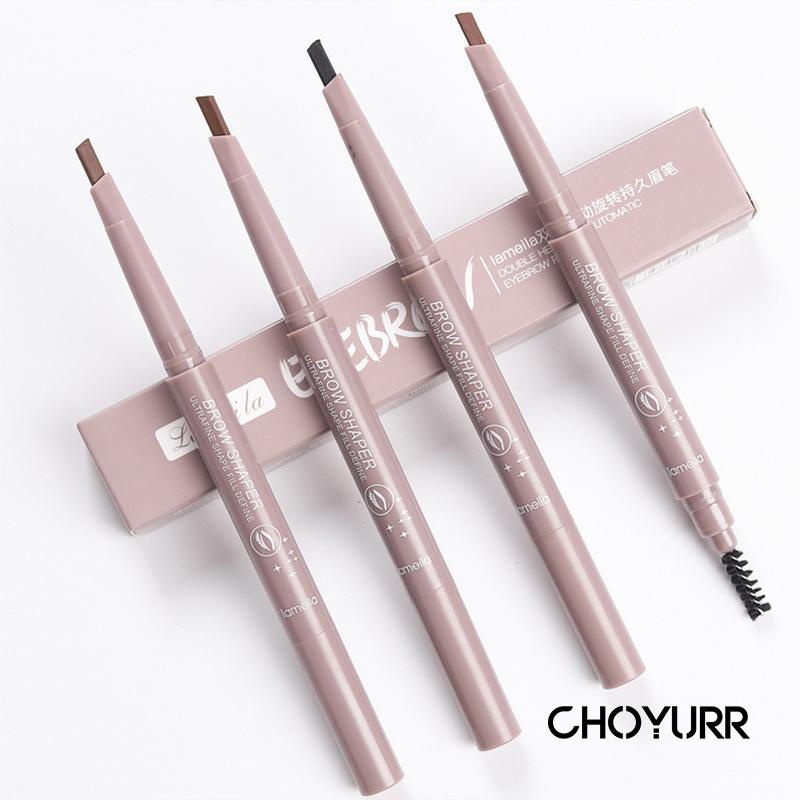 【COD】Pensil Alis Eyebrow 2 in 1 Kepala Double Head Spin Automatic Eyebrow Pensil Tahan Lama Tahan Air Warna Alami -CH