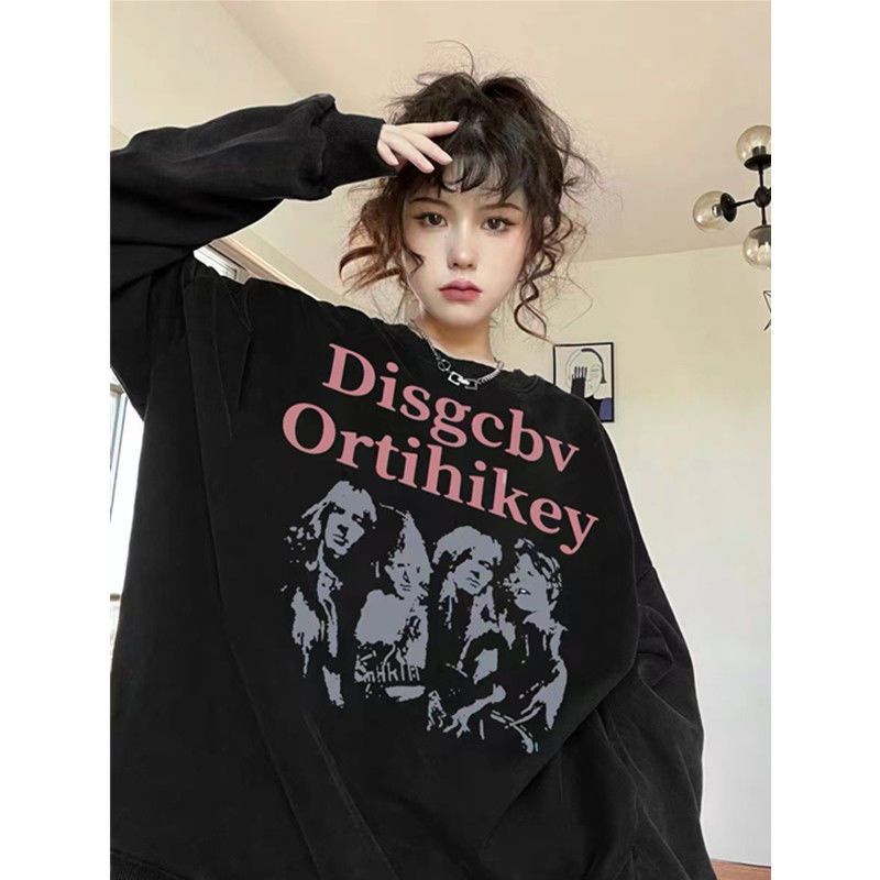 ❖✧Hitam off-the-shoulder sweter oversize niche high street merek trendi in musim semi dan musim gugur gaya Amerika retro jaket angin malas untuk wanita