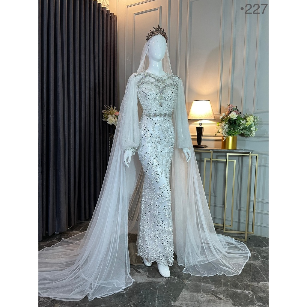 GAUN PENGANTIN SLIM PUTIH MUTIARA