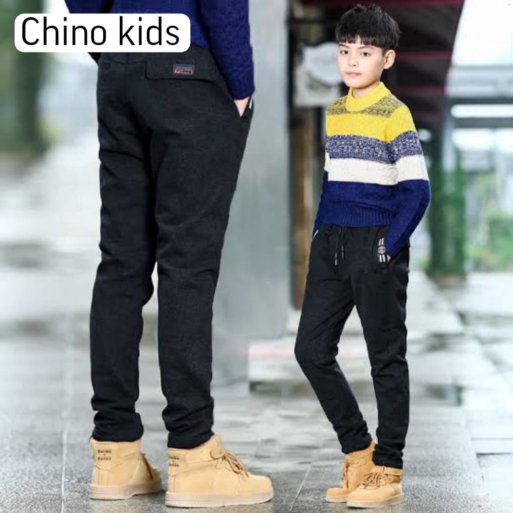 celana cino rip anak / remaja cinos pinggang karet warna hitam