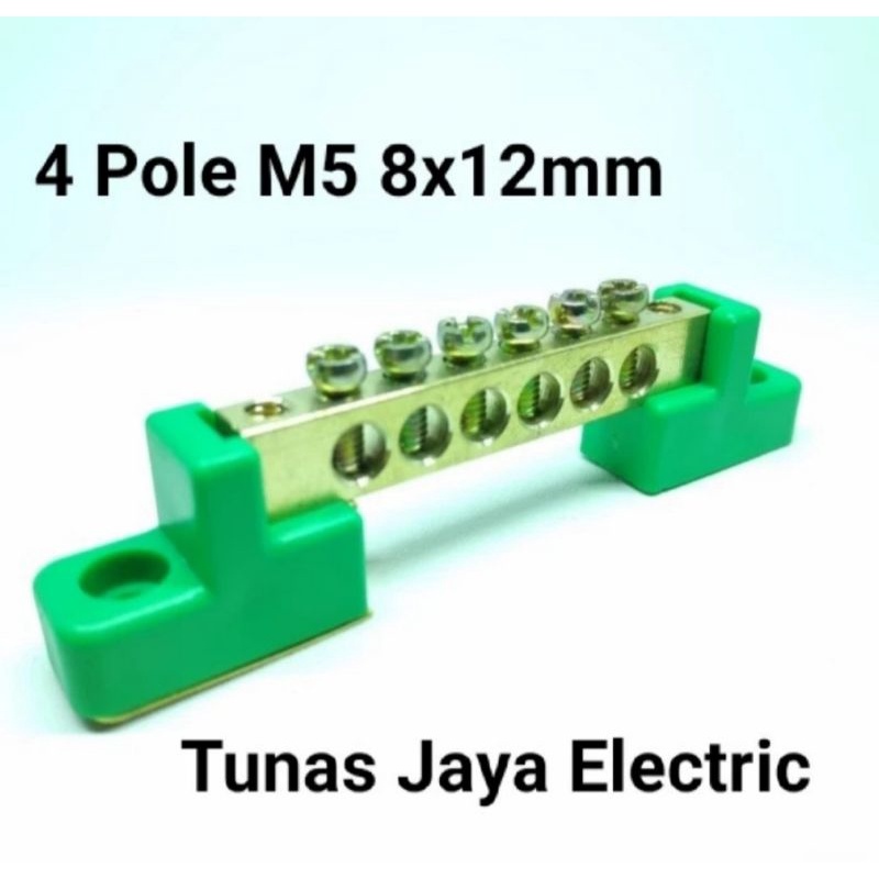 Terminal Blok Grounding 4 Pole M5 8x12mm KUNINGAN