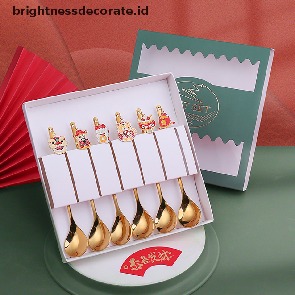 [Birth] Tahun Baru Sendok Garpu Harimau Kucing Liontin304Stainless Steel Peralatan Makan Kue Kopi Dessert Sup Stirring Spoon Fork Kithchen Use [ID]