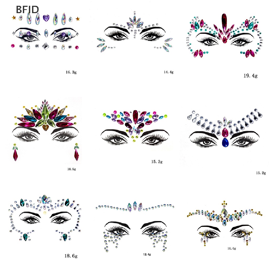 [BFID] 3d Rhinestones Stiker Wajah Tato Sexy Makeup Pesta Glitter Woman Face Jewels  [ID] Baju Kaos Distro Pria Wanita Lengan Panjang [ID]