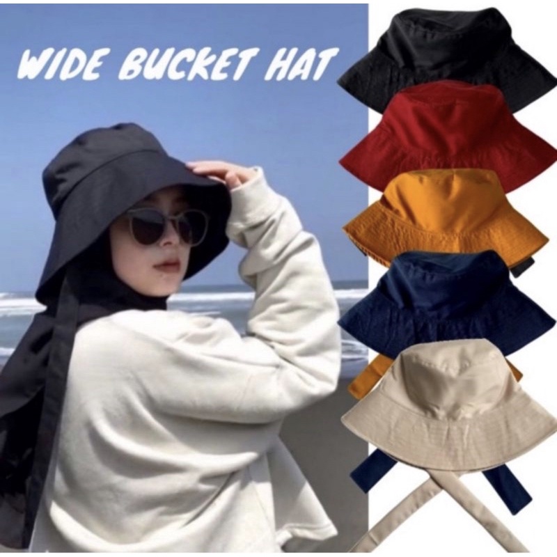 TOPI BUCKET Hat HIJAB wide hat pria wanita tali panjang Termurah