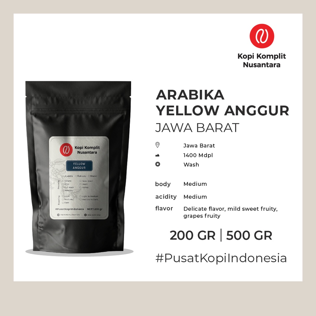 

Arabika Yellow Anggur Jawa Barat Medium Roasting - Kopi Biji dan Bubuk