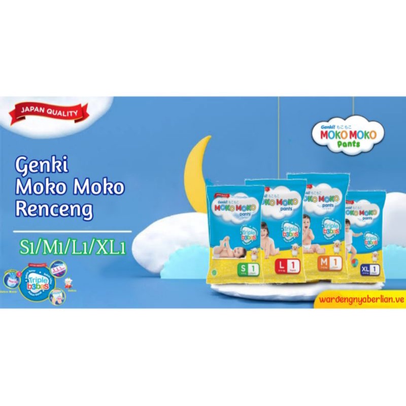 GENKI MOKO MOKO PANTS Renceng S1/M1/L1/XL1/Popok Moko Moko 1 Renceng 6 Pcs