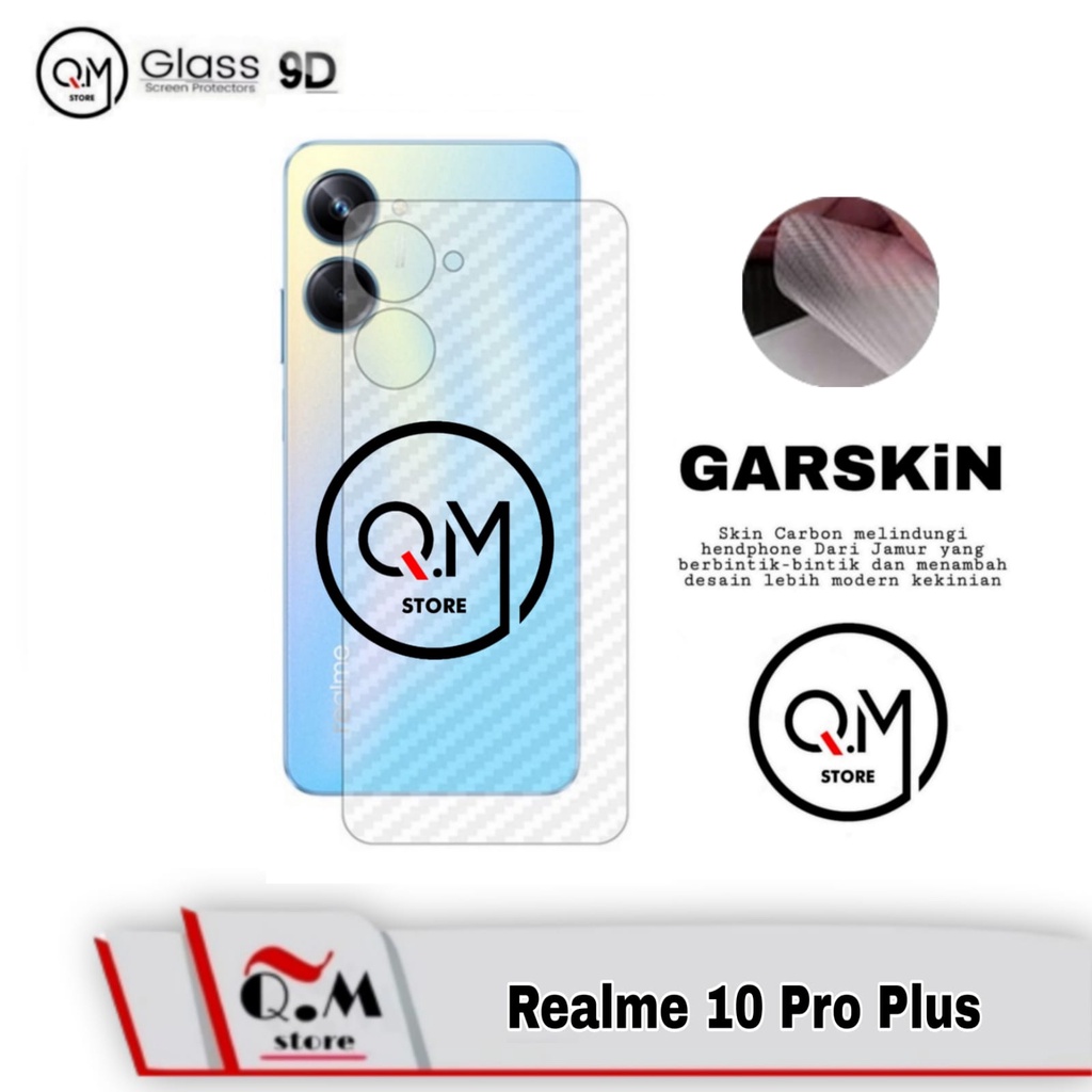 Garskin Carbon Realme 10 Pro Plus Gores Back Cover Bermotif Carbon Transparan Full 9D