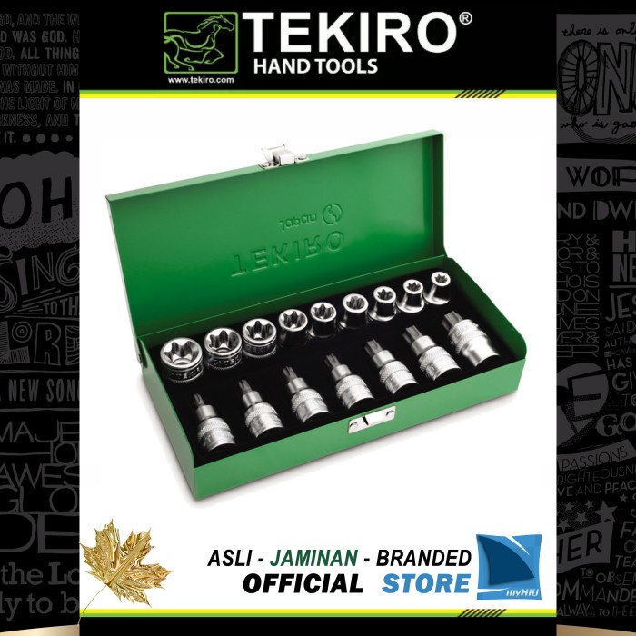 Kunci Sok Bintang 16 Pcs E10~E24 & T30~T70 Stang 1/2" Inch Tekiro