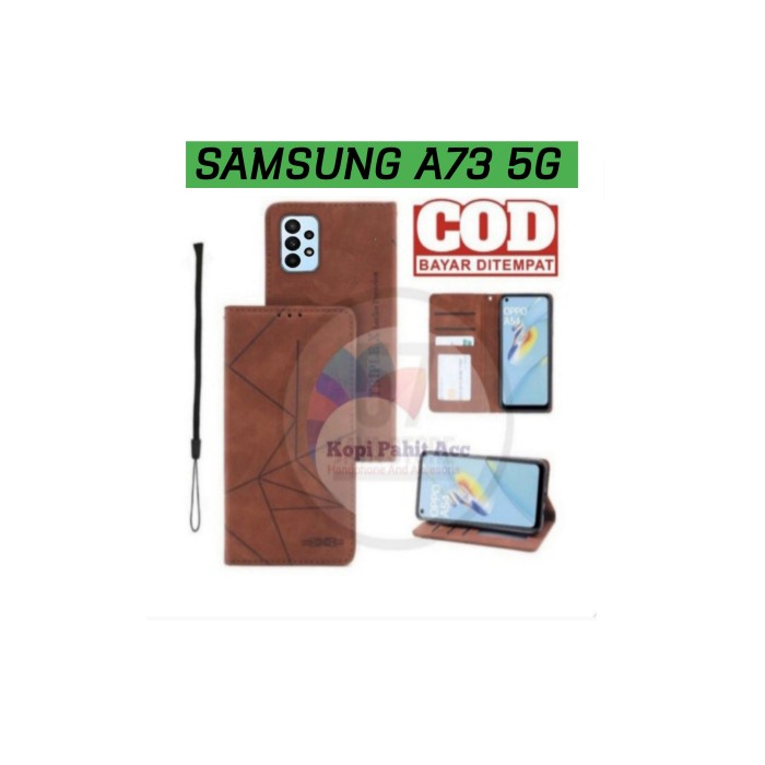 Case Samsung A73 5G Flip Cover Wallet Leather Case Dompet Magnet - Coklat Tua, Samsung A73 5G