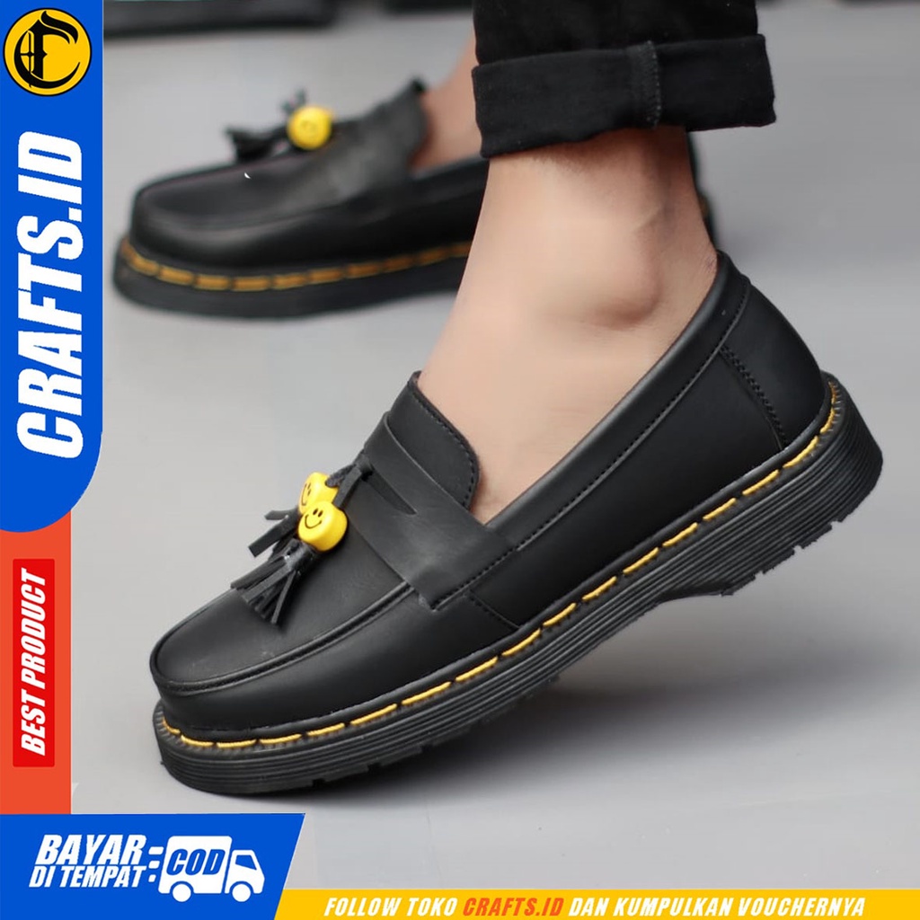 CRAFTS Smile - Sepatu Pantofel Formal Docmart Casual Kerja Hitam Pria