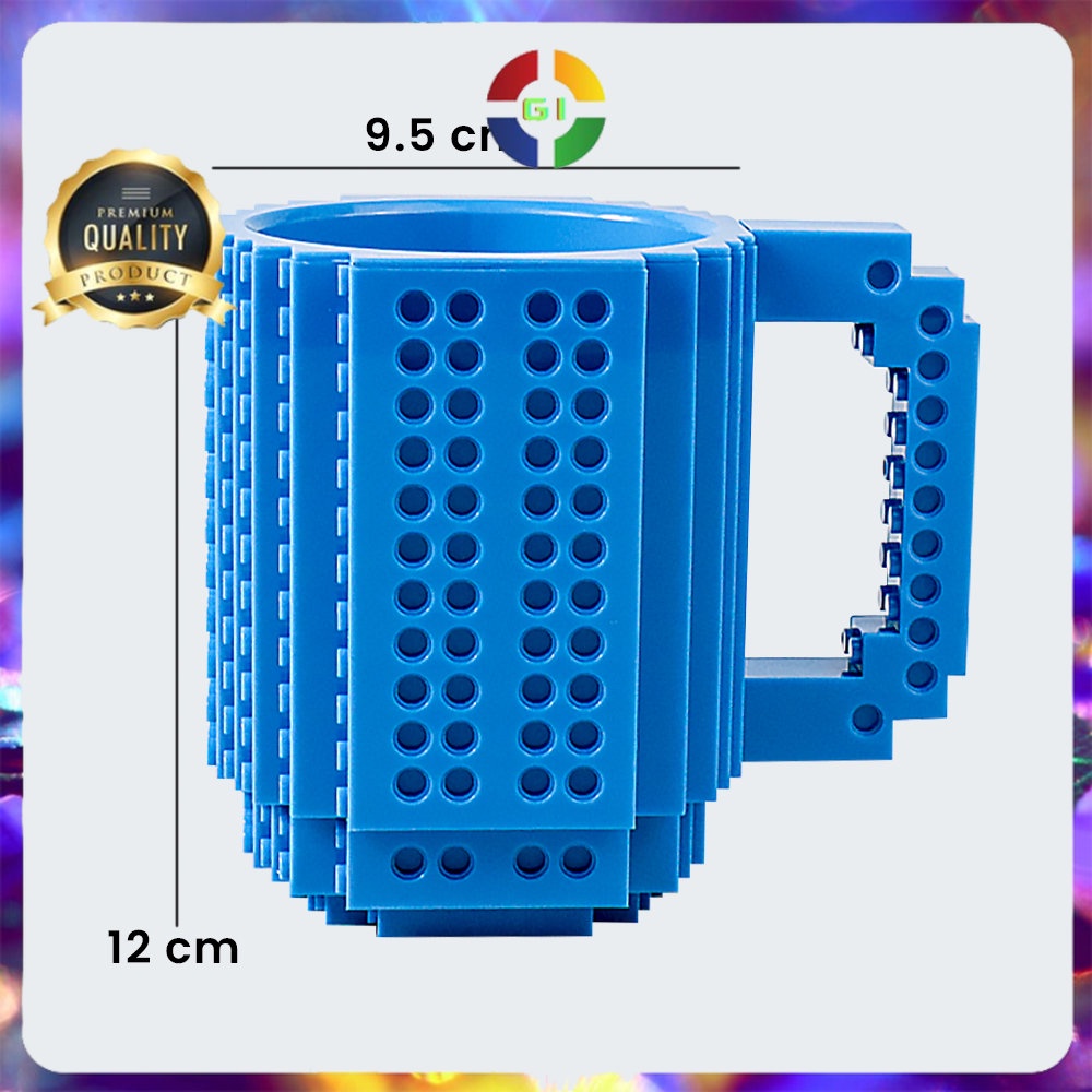 Gelas Mug LEGO Build-On Brick Toy Cup 350 ml Blue