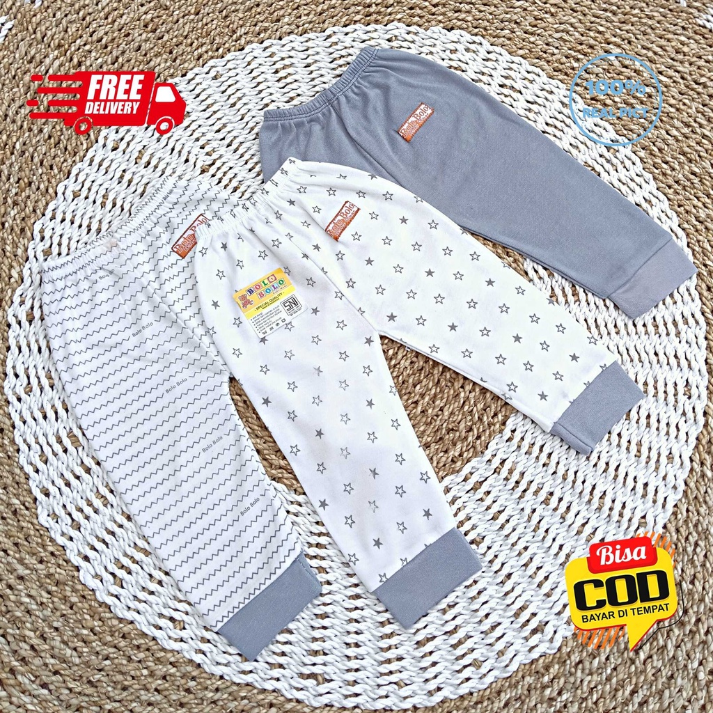 SALE 7.7 Serian Abu - 3 pcs Celana Panjang Bayi Baru Lahir 0 - 3 Bulan Grey Series merk SNI Bolo - Bolo