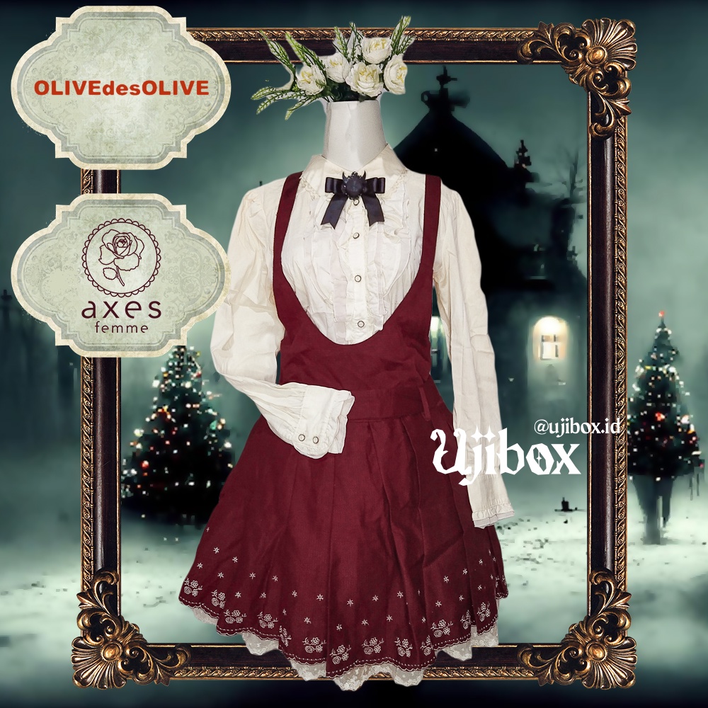 Olive des Olive Axes Femme Flowery Maroon Kawaii Vintage Korea Style Y2K Academia Ujibox