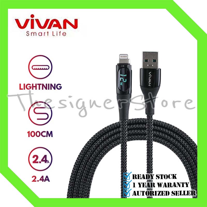 VIVAN VIL100 Kabel Data USB To Lightning Data Cable 12W 2.4A Fast Charging Smart LED Display - Garansi Resmi 1 Tahun