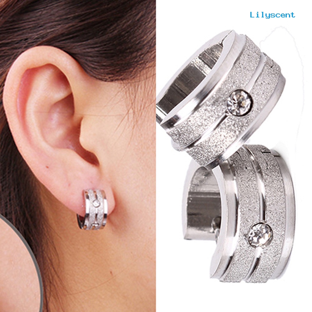 [LS] 1pasang Pria Wanita s Punk Keren Telinga Giwang Berlian Imitasi Baja Titanium Hoop Earrings