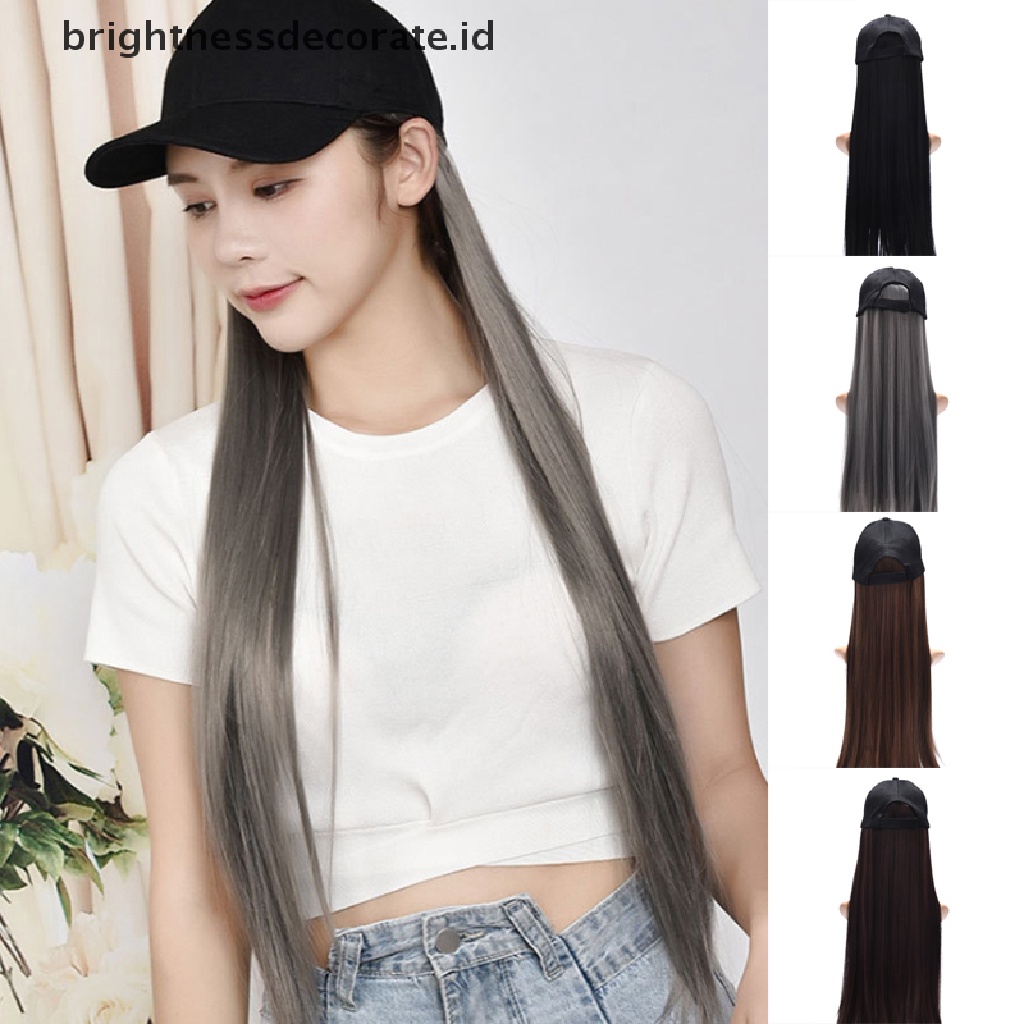 [Birth] Topi Baseball Wanita Wig Rambut Sintetis Fashion Gadis Rambut Panjang Wig Topi Lurus [ID]