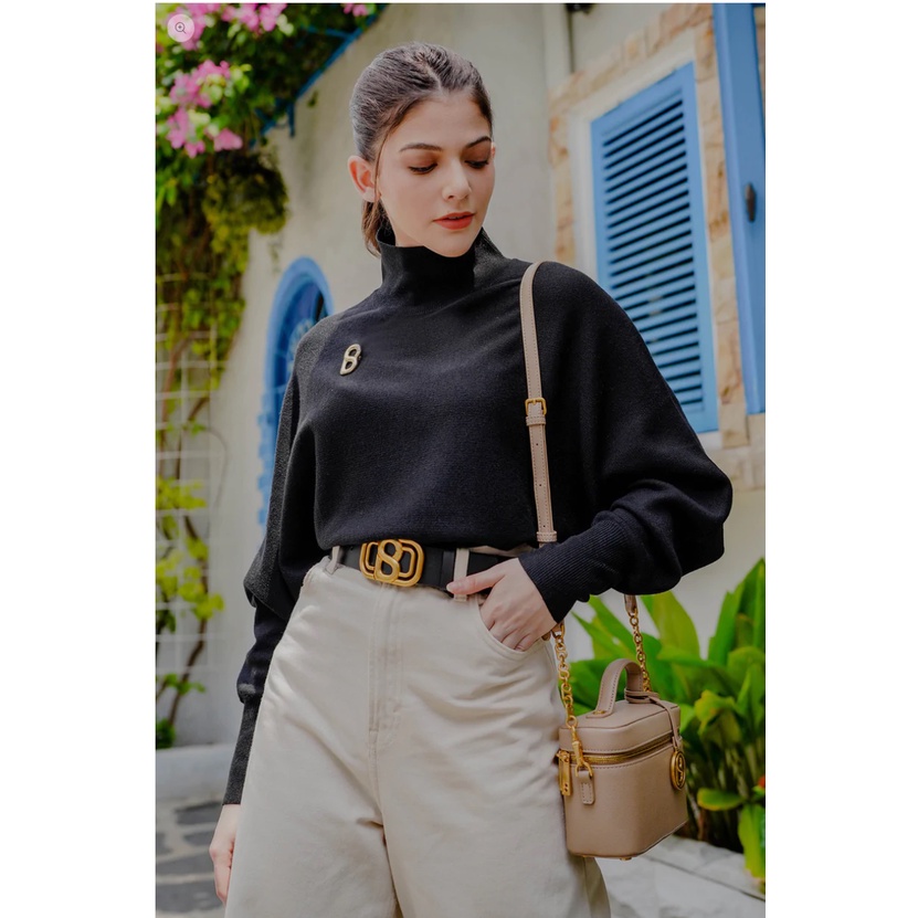 Oversized Highneck Sweater - Black Beige Benang jarum benangjarum XS S M L XL XXL buttonscarves nada