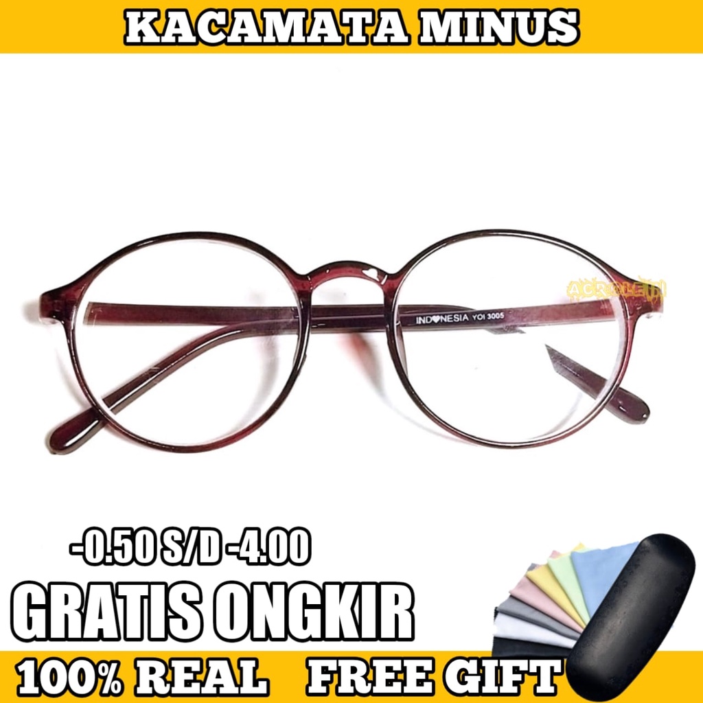 NEW ARRIVAL Kacamata Minus Oval Retro Wanita PRIA Style Korean 0.50-4.00 Free Box Dan Lap Pembersih Sungglasses Vintage New