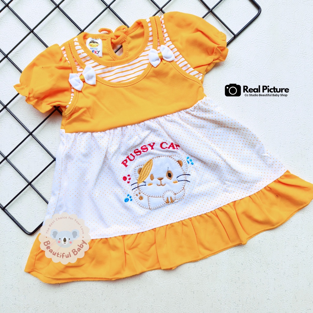 Baby.ou - Dress Bayi Perempuan Motif Pussy Cat Usia 3 sd 18 Bulan / Rok Baju Bayi Perempuan  Merk Rifky / Baju Bayi Perempuan