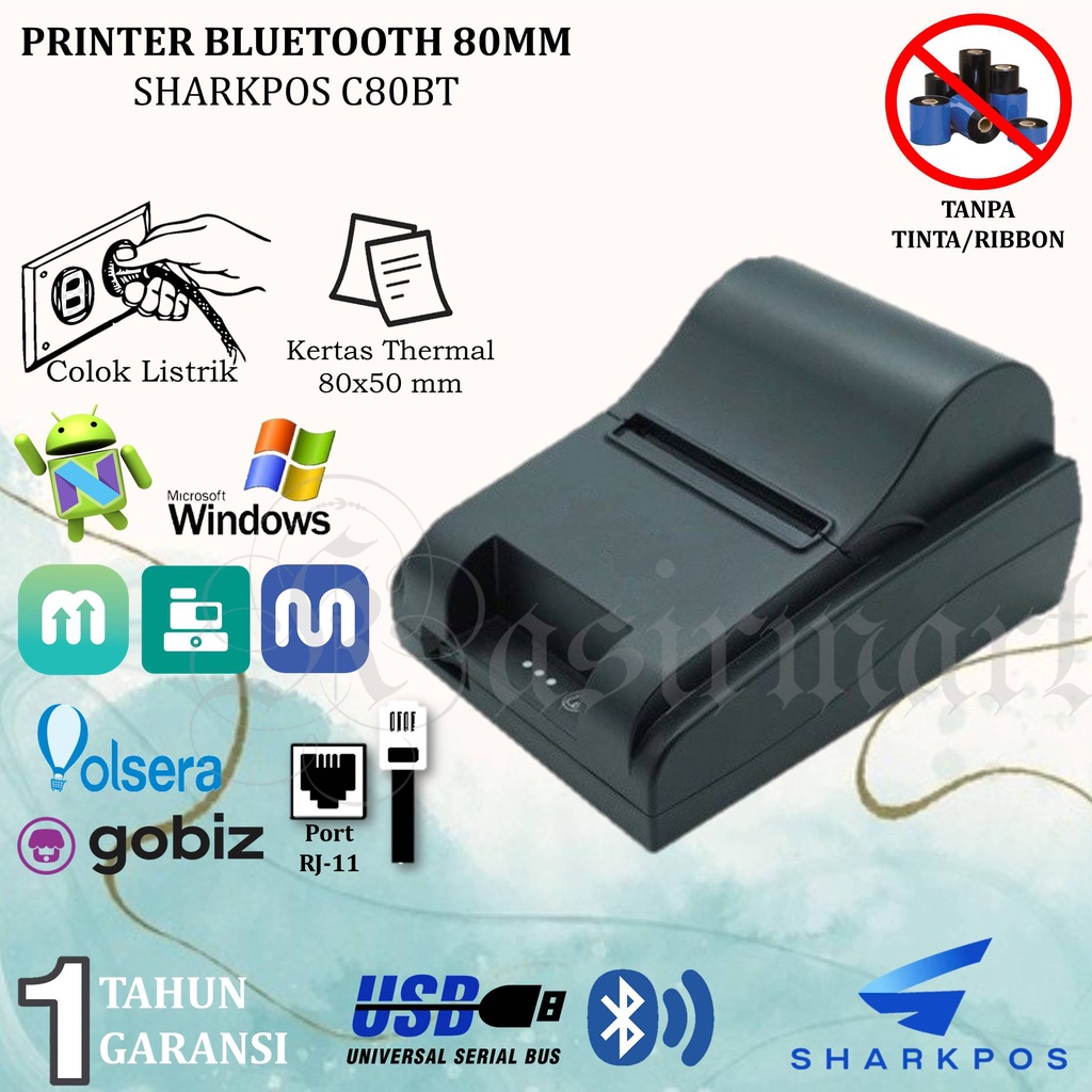 SHARKPOS C80BT PRINTER THERMAL BLUETOOTH 80MM RPP02N C 80BT MESIN KASIR CETAK STRUK DAN RESI PENGIRIMAN