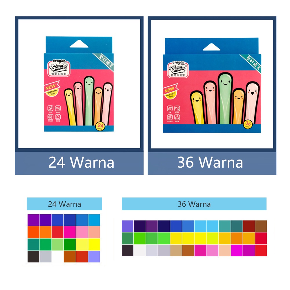 Lakhu plastic crayon anak anti kotor crayon lab 24/36 warna /krayon anak