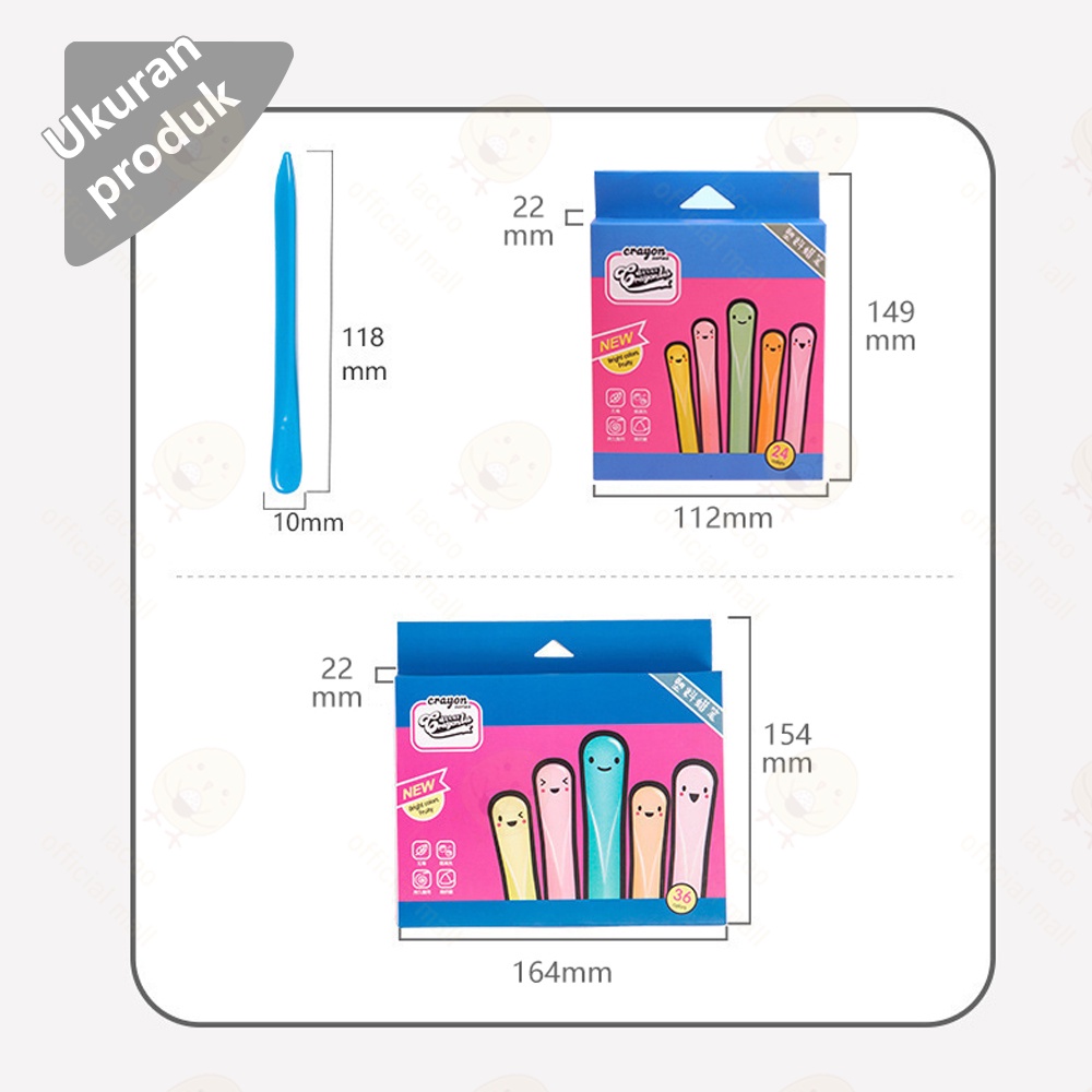 Lacoo Crayon set 24/36 Crayon lengkap tahan air Krayon sekolah tidak beracun Crayon plastik