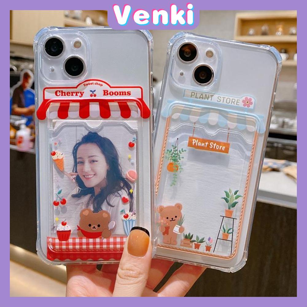 For iPhone 14 Pro Max Card Holder Case Clear Card Storage Back Cover Cute Ice Cream Shop &amp; Plant Shop Camera Protection Shockproof For iPhone 14 13 12 11 Plus Pro Max 7 Plus X XR