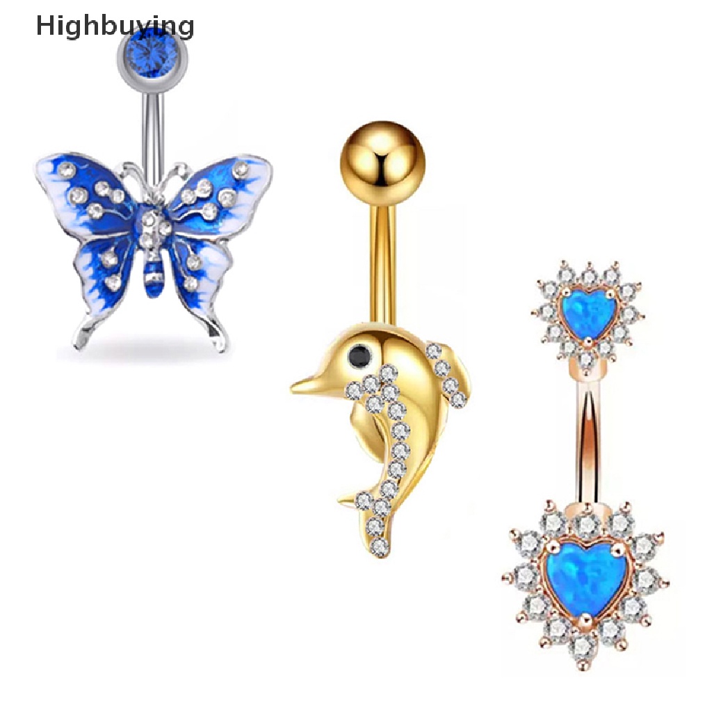 Hbid Zircon Menjuntai Belly Button Rings Heart Butterfly Navel Ring Jewelry Glory