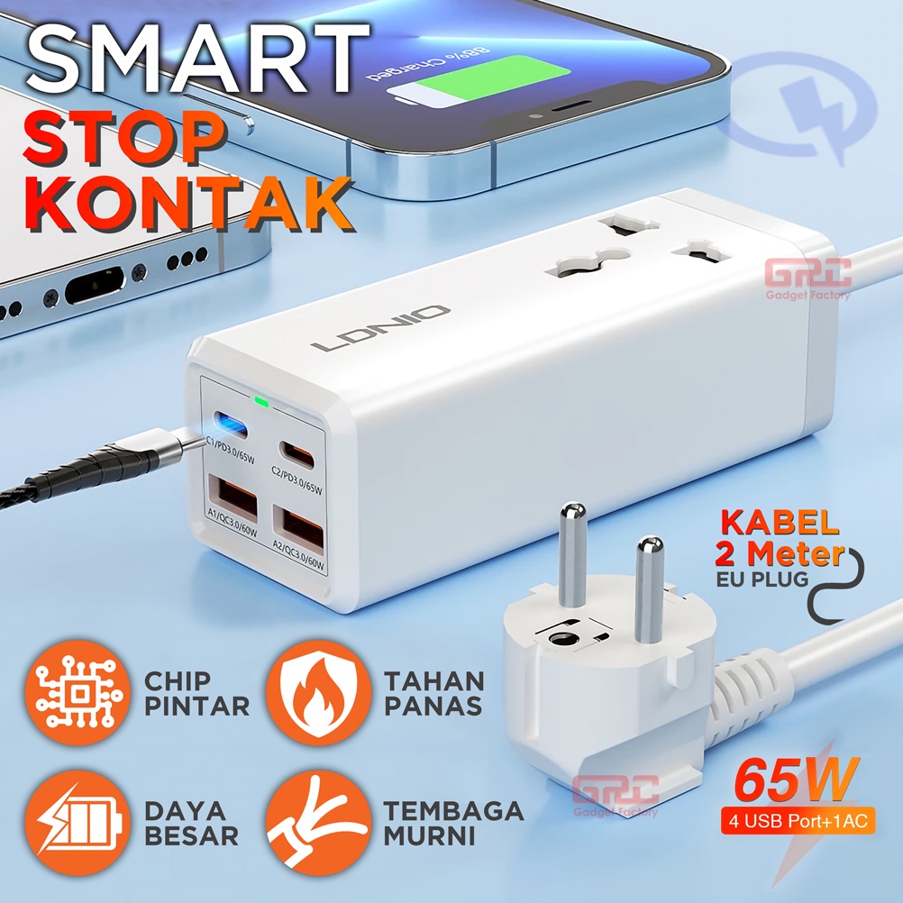 Colokan Adapter Dekstop Power Strip Extension Cord Charger USB Type C