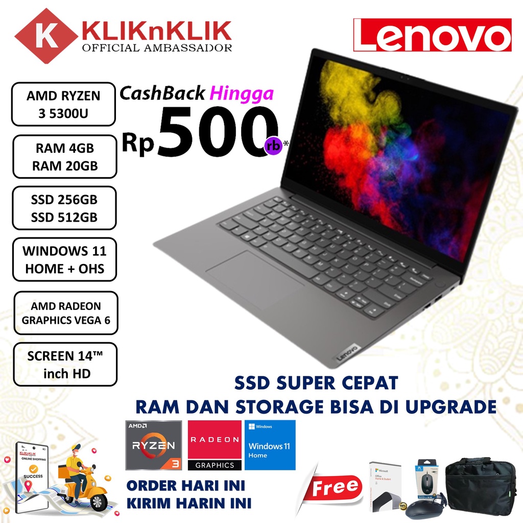 Laptop Gaming Lenovo V14 G3 Intel Core I3 1215U 20GB 512GB 14 FHD Windows 11 Home Iron Grey Termurah