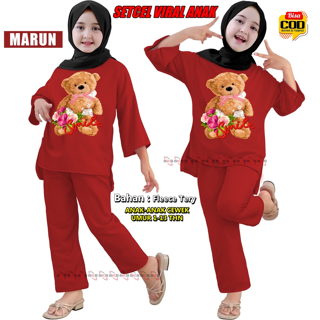 Bisa COD Top Model 000103 Setelan Anak-Anak SETCEL BERUANG BEAR VIRAL, Setelan Anak Perempuan Wanita Cewek SLEBEW cetak DTF, Baju kaos terbaru dan termurah Lengan panjang