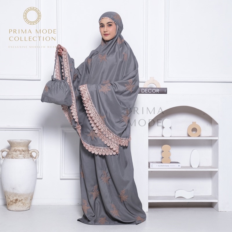 PRIMA MODE - Mukena Dewasa Full Bordir Bunga Rose Strimin Rosalia Premium Renda Katun