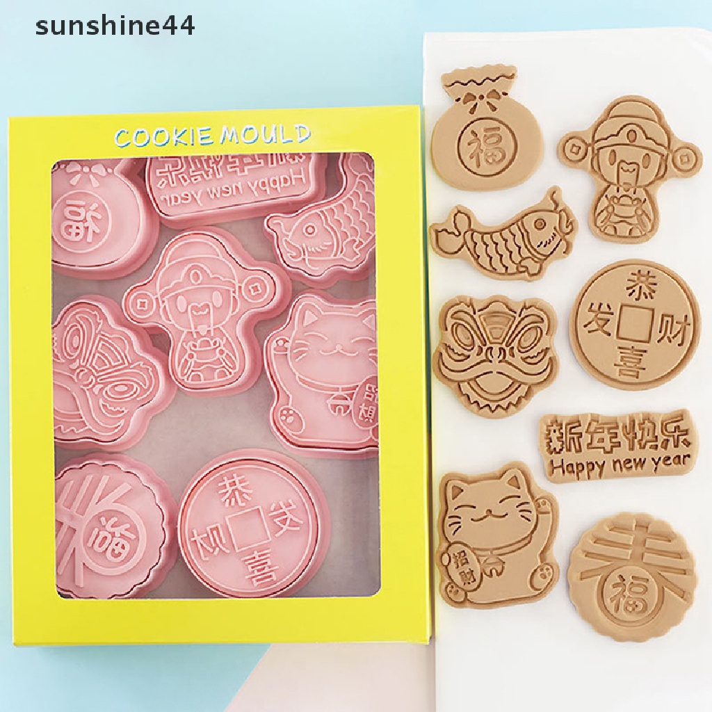 Sunshine8/10pcs Spring Festival Cookie Cutter Set Pemotong Stempel Kue Kering Imlek.