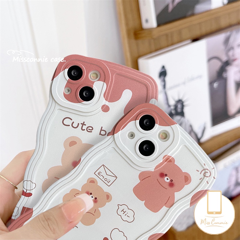 Case OPPO A78 A15 A17 A54 A16 A12 A5s A7 A57 A96 A95 A16K A3s A55 A17K A1k A77 A74 A5 A9 A16s A77s A53 A76 Reno 8T 8 7 7Z 8Z 6 A12E A52 Beruang Kartun Lucu Wavy Edge Casing TPU Empuk