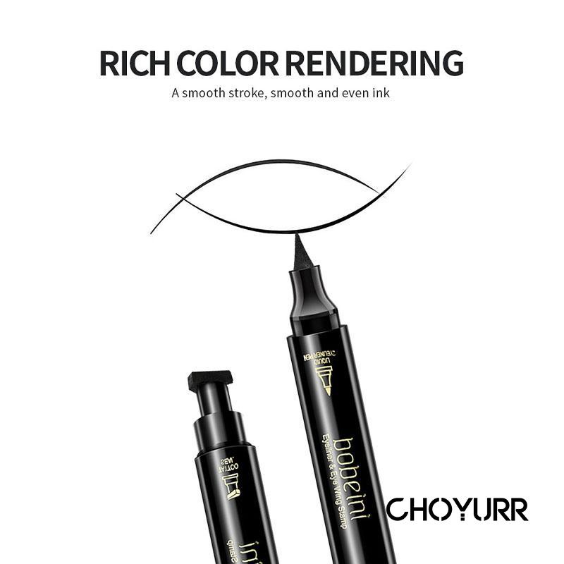 【COD】2 In1 Eyeliner Stamp Wing Eyeliner Liquid Waterproof 12 Jam Tahan Lama Stamp Eyeliner Double Head Black Quick Dry-CH