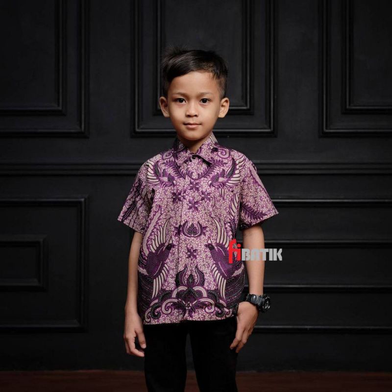 Kemeja batik anak laki-laki lengan pendek umur 2-11tahun seragam sekolah kain katun halus dan lembut