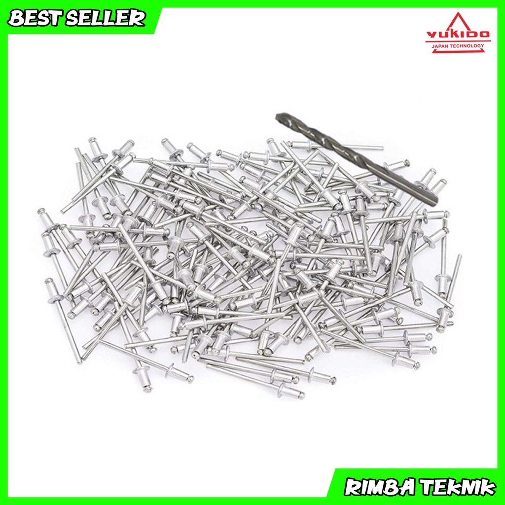 YUKIDO paku rivet 665 aluminium rivet tembak 4.8mm x 16mm isi 250 pcs free mata bor besi