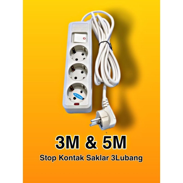 [ Pplus ] Stop kontak 3 lubang + kabel 5 meter &amp; 3 meter 2 lubang,3 lubang,4 lubang,5 lubang Kuningan SNI