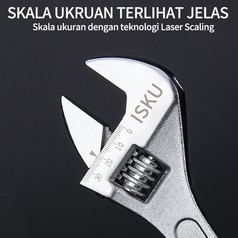 ISKU Kunci Inggris Adjustable Wrench 8&quot; 10&quot; 12&quot; Ingris Pipa 45# Carbon Steel Alat Perkakas Skala Inggris Spanner Repair Tool Motor Mobil Perkakas Tukang