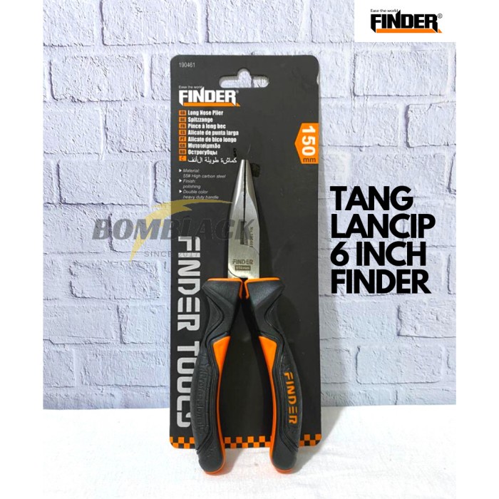 FINDER Tang Lancip 6 inch Long Nose Pliers Jepit Gagang Karet Fiber MURAH