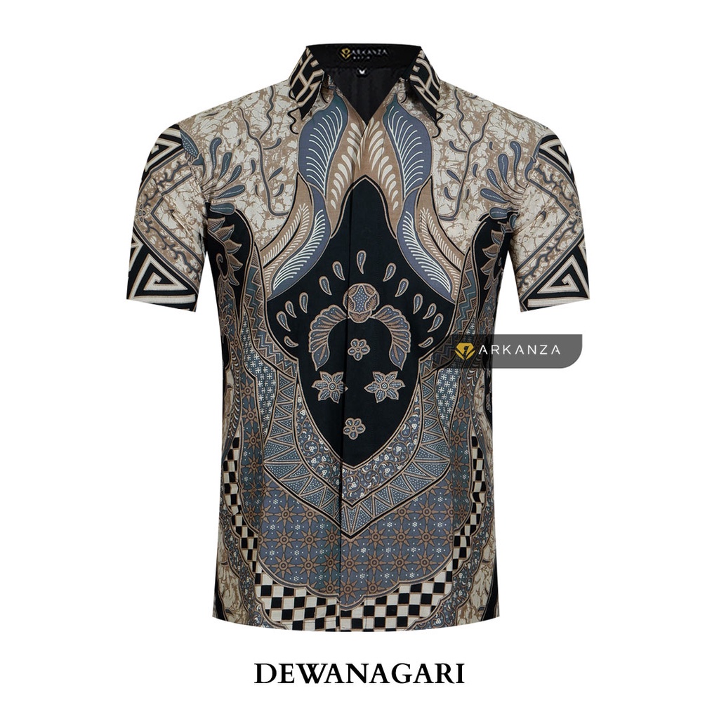 GUDANG BATIK ARKANZA LENGAN PENDEK Kemeja Baju Batik  Slimfit Full Lapis Furing Original