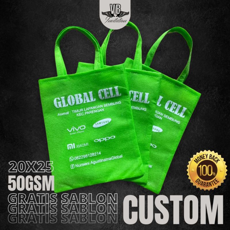 GOODIEBAG TAS PROMOSI TOKO MURAH CUSTOM SABLON KEKINIAN 50GSM F20X25