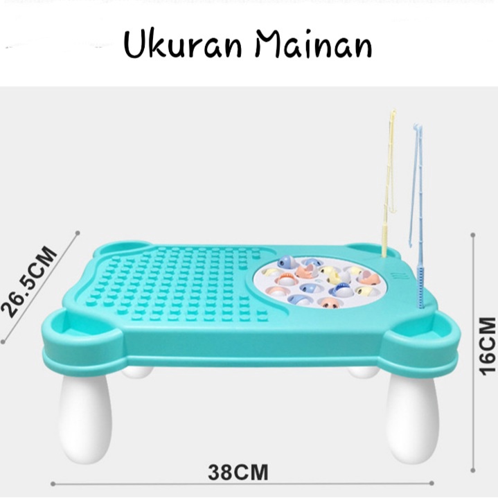[FUNNY]2 in 1 Mainan Meja Pancingan Ikan Kombinasi Balok Susun / Fishing Paradise With Block